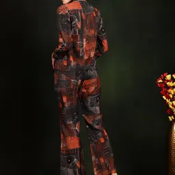Claura Brown Printed Chanderi Silk Tunic & Trousers Co-Ords Set image 2