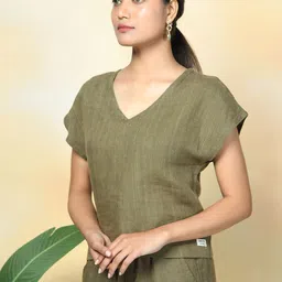 rimore Women Solid Linen Top and Trousers Co-Ord Set image 4