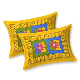 uniqchoice Yellow Abstract 120 TC Cotton Queen Sized Bedsheet with 2 Pillow Cover image 3