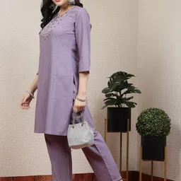 Nayam By Lakshita Floral Yoke Design Regular Thread Work Kurta with Palazzos image 4