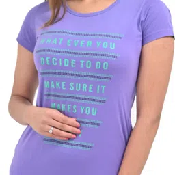 plush Women Printed Round Neck Cotton Blend Purple T-Shirt-picture-22