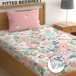cg homes Cotton Single Fitted (Elastic) 180 TC Printed Bedsheet-picture-30