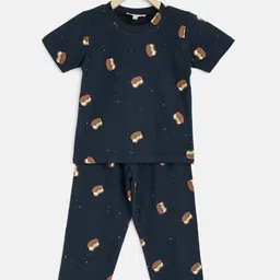 am ma Unisex Kids Navy Blue & Brown Printed T-shirt-picture-36