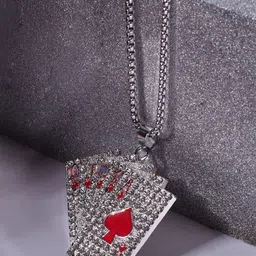 SALTY Men Silver-Plated Stainless Steel Stones Studded Pip Cards Pendant & Chain-picture-26