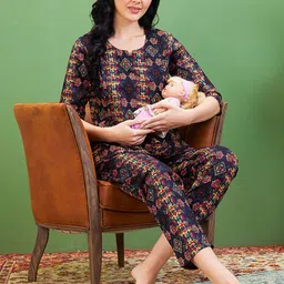 AV2 Printed Pure Cotton Round Neck Tunic With Trousers Maternity Co-Ords Set image 2