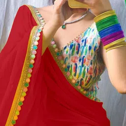 edina Solid/Plain Bollywood Georgette Saree image 3