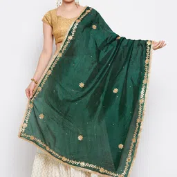 Clora Creation Green & Gold-Toned Embroidered Dupatta with Beads and Stones-picture-13