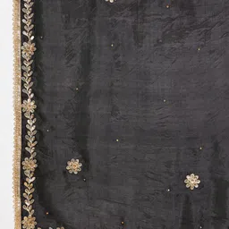 Clora Creation Women Black&Gold-Toned Embellished Silk Blend Dupatta with Beads and Stones image 5