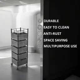 admin industries Fruits/Vegetables Kitchen Rack Space Saving Metal Kitchen Storage Rack | Tiered Vegetable & Fruit Trolley Iron image 3