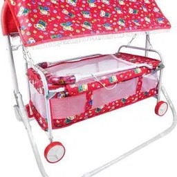 steeloart Cradle With Swing And Mosquito Net With comfortable Form Handle (Red) Cot image 2