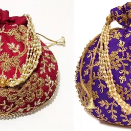 athizay Girls Maroon, Gold, Blue, Gold Potli-picture-18