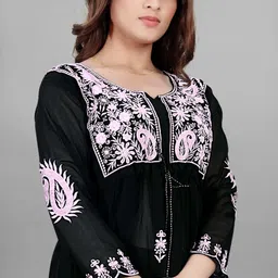 avani creation Casual Regular Sleeves Embroidered Women Black Top image 4