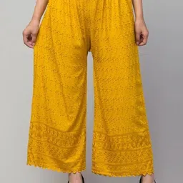 unifystyle Women Straight Fit Yellow Viscose Rayon Trousers-picture-12