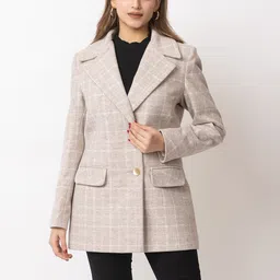 BRUSHED TWEED Self Design Coat For Women-image-3