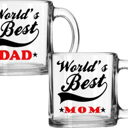 v kraft Pack of 2 Glass "WORLD BEST MOM DAD" Unique Transparent Glass Mug Gift for mom dad, anniversary-picture-27