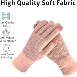 desoria Striped, Self Design, Woven Winter Women Gloves image 4