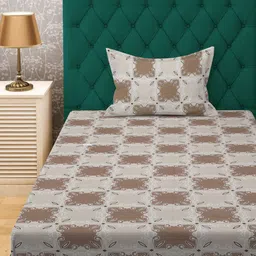 KLOTTHE Brown & Grey Printed Pure Cotton 400 TC Single Bedsheet With Pillow Cover image 2