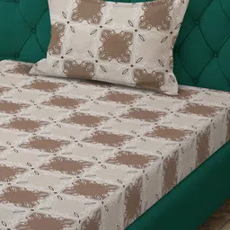 KLOTTHE Brown & Grey Printed Pure Cotton 400 TC Single Bedsheet With Pillow Cover image 3
