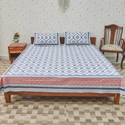 Ethnic Rajasthan White Ethnic Motifs Cotton 140 TC Queen Bedsheet with 2 Pillow Covers-picture-14