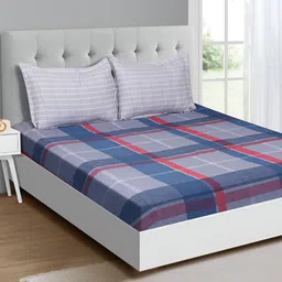 Signature Blue & Grey Geometric 150 TC Queen Bedsheet With 2 Pillow Covers-image-86