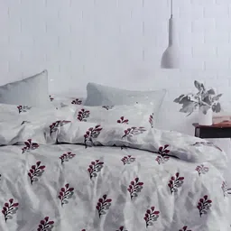 Signature White & Purple Floral 180 TC Cotton King Bedsheet with 2 Pillow Covers-image-45