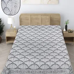 INDHOME LIFE Grey & White Geometric 260 TC  Pure Cotton Single Bedsheet image 5