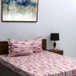 BOMBAY DYEING Pink & Purple Geometric 120 TC King Bedsheet with 2 Pillow Covers image 1