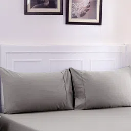 MASPAR Grey Pure Cotton 200 TC Fitted Queen Bedsheet with 2 Pillow Covers image 1