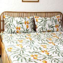 House This White Floral 180 TC Pure Cotton Fitted 3 Queen Bedsheet with 2 Pillow Covers-picture-4