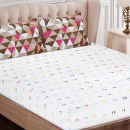 SEJ by Nisha Gupta Off White & Brown Geometric 180 TC King Bedsheet with 2 Pillow Covers-picture-32