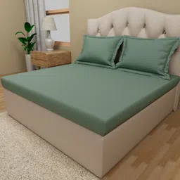 Himeya Green Pure Cotton 210 TC Queen Bedsheet with 2 Pillow Covers-image-6