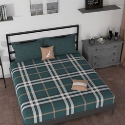 Nautica Green & White Geometric 160 TC King Bedsheet with 2 Pillow Covers-picture-39