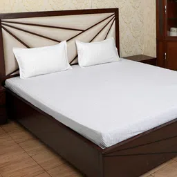 SOKNACK White Striped 300 TC King Bedsheet with 2 Pillow Covers-image-97