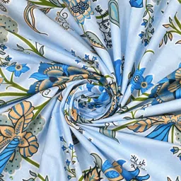 Salona Bichona Blue & Brown Printed 144 TC Pure Cotton King Bedsheet with 2 Pillow Covers image 2