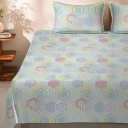 MODEFE Green & Pink Geometric Microfiber 144 TC Queen Bedsheet With 2 Pillow Covers image 5