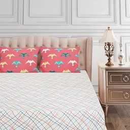 SEJ by Nisha Gupta Cream-Coloured & Yellow 180 TC King Bedsheet with 2 Pillow Covers image 3