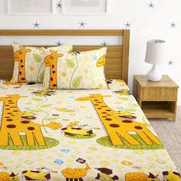 SOKNACK Yellow & Orange Cartoon Characters 300 TC Queen Bedsheet with 2 Pillow Covers image 3