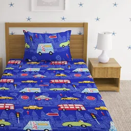 SOKNACK Blue Graphic Printed 300 TC Single Bedsheet with 1 Pillow Cover image 3