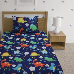 SOKNACK Navy Blue & Orange Conversational 300 TC Single Bedsheet with 1 Pillow Covers image 4