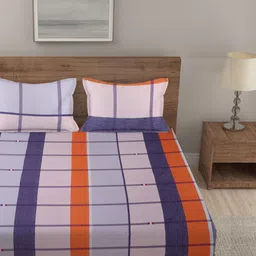 KLOTTHE Grey & Navy Blue Geometric 210 TC King Bedsheet with 2 Pillow Covers image 2