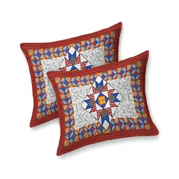 Aura Red & White Geometric Cotton 120 TC Queen Double Bedsheet With 2 Pillow Covers image 3