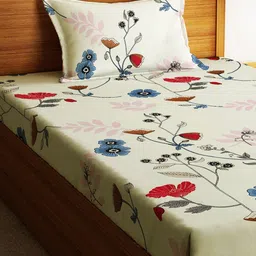 Home Sizzler White & Red Floral Microfibre 210 TC Single Bedsheet With 1 Pillow Cover image 3