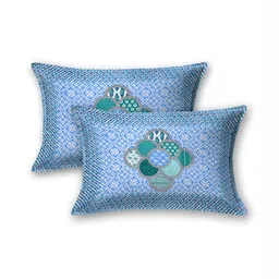 POORAK Blue & Green Floral Printed 104 TC Cotton Queen Bedsheet Set image 3