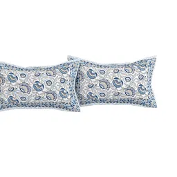 Lali Prints White & Blue Floral Printed 210 TC King Bedsheet With 2 Pillow Covers image 3