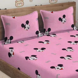 SOKNACK Pink & Black Cartoon Characters 300 TC Queen Bedsheet with 2 Pillow Covers image 2