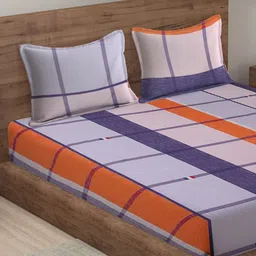 KLOTTHE Grey & Navy Blue Geometric 210 TC King Bedsheet with 2 Pillow Covers image 4