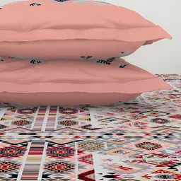 SPACES Red & White Printed Cotton 144 TC King Bedsheet With 2 Pillow Covers image 4