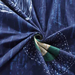 Arrabi Blue Graphic 300 TC Cotton Blend Single Size Fitted Bedsheet with 1 Pillow Cover image 4