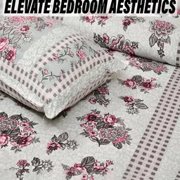 Kuber Industries Green & Pink 160 TC Cotton King Bedsheet with 2 Pillow Covers image 5