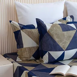 HOMEMONDE Blue & Beige Geometric Cotton Fitted 210 TC King Bedsheet With 2 Pillow Covers image 5